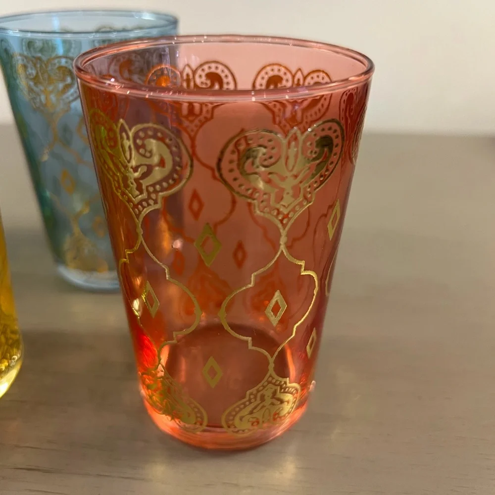 Scents & Feels Moroccan Tea Glasses Set of 6 Multicolored Gold Hand-Painted ARC